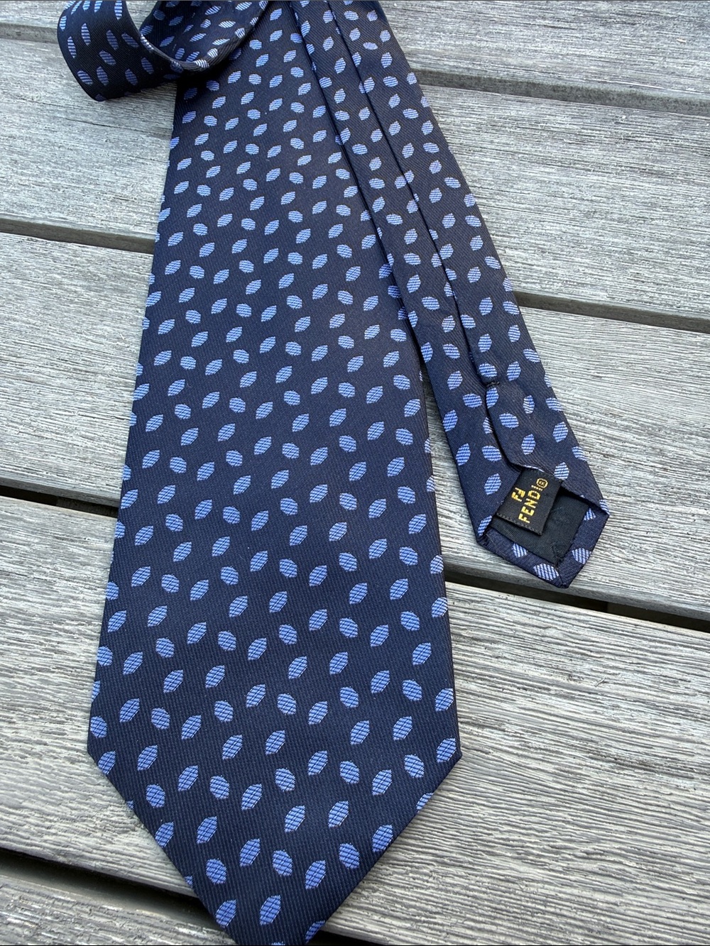 Fendi Navy Blue Tie with Light Blue Dot Motif